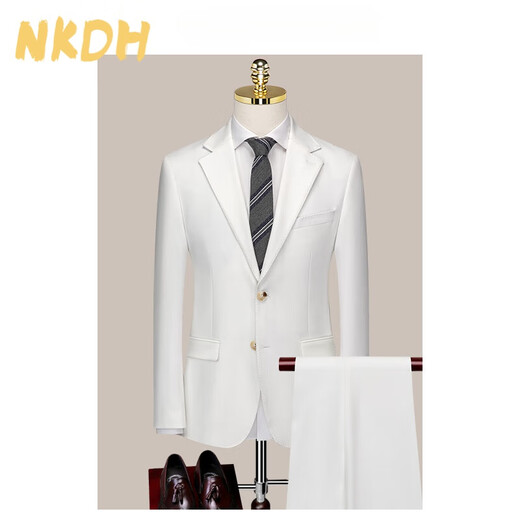 NKDH brand suit men's suit three-piece slim business formal dress handsome groom wedding white suit customization white (suit + vest + trousers) XL /50