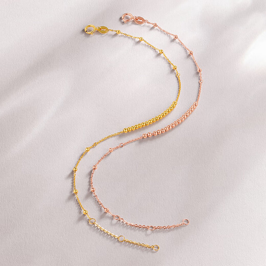 Saturday Fortune (ZLF) 18K gold bracelet for women, small gold bead bracelet, holiday gift for girlfriend, T K yellow bracelet - 16+3cm