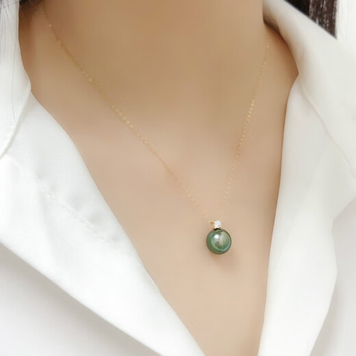 Black Butterfly Tahitian Pearl Pendant K Gold Princess Single Diamond Natural Freshwater Peacock Green Black Pearl Necklace 9-10mm Elegant Model Flawless with Silver Chain