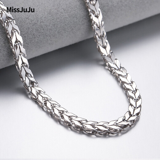 Miss JuJu PT950 platinum necklace men's platinum herringbone chain domineering boss keel snake bone chain thick and wide chain can be customized, weight 15.40g, length 55cm, thickness about 2.8mm