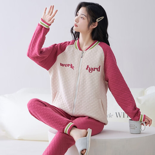 Qianzhiya (Qianzhiya) Pyjamas für Mädchen im Herbst und Winter verdickte reine Pure Cotton Mezzanine Langarmed Home-Kleidung sowie Baumwollluft-Baumwollwärme dünne Baumwollset MFT-15272# Frauen M/160