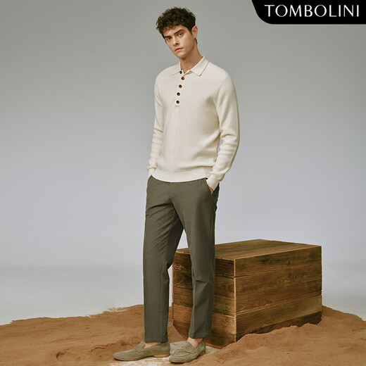 Dongbolini autumn and winter new men's shirt collar cardigan lazy casual pullover sweater off-white regular S 48