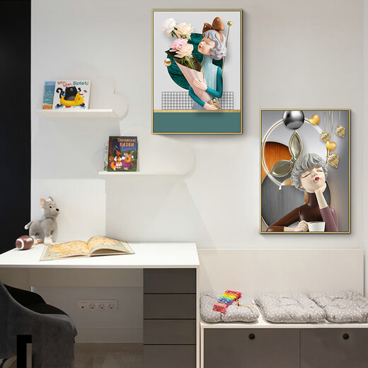 
Little Lulin children's room decoration paintings, little boy's room hanging paintings, cute bubbles, female bedroom bedside paintings, inspirational astronaut murals 13782-Bubble Girl Tempered crystal porcelain-60*80 black frame