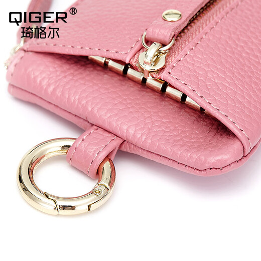 Qiger Neue Kapazität Schlüsselbeutel für Frauen echte Kuhlattenwagenschlüsselkette für Männer Mini kleine Kartenbeutel Brieftasche integrierter Tasche schwarz [Reißverschluss 6 Schnalle]