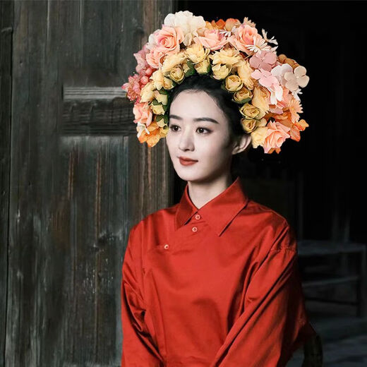Haiyiduo Quanzhou imitation hairpin flower garland Hanfu silk flower headdress hairpin hair accessory ethnic style photo shoot flower headband female garland 2# red flowers