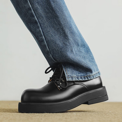 Shelley Jones Chaussures en cuir décontractées Summer Ins Niche Commu au grand chef de style britannique Teen Sole Round Round Head Derby Chaussures 9910 Black 40