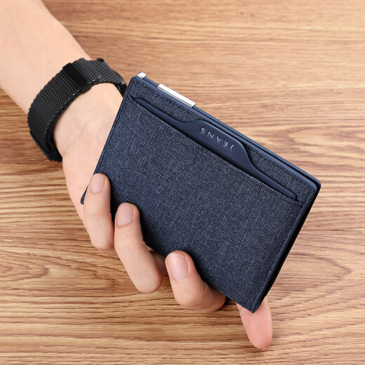 WILLIAMPOLO Paul Wallet Men's Short Canvas Personalized Wallet Creative Youth Driver's License Leather Case Multifunctional Small Card Holder Blue Short Style