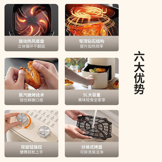 JOYOUNG;九阳九阳空气炸锅KL50-V515家用免翻面自动多功能智能5L升大容量 5.5L [太空系列VF736]