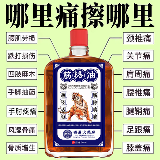 Hong Kong Pharmacy Jingluo Oil Shujinhuoluo Oil for bruises, sprains, blood stasis, lumbar joint pain, external use to clear swelling and pain, bone-penetrating liquid Hong Kong Pharmacy Shujinluohuo Oil mild pain Huoluo Oil 1 bottle