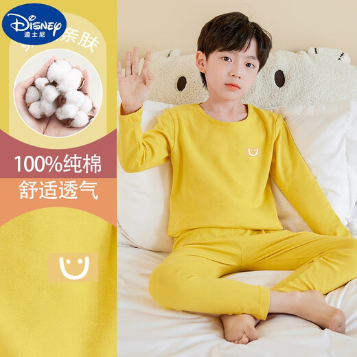 迪士尼（Disney）儿童秋衣秋裤全棉a类男童保暖内衣套装纯棉秋冬童装中小童棉毛衫 纯棉（A类秋衣秋裤）D679-蓝色 150码身高140-145cm  11-12岁