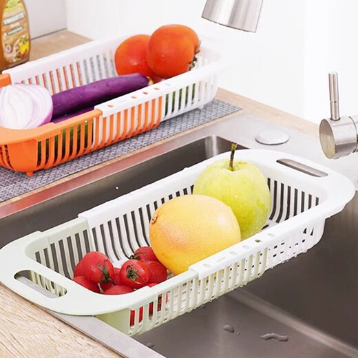Mengting retractable drain basket vegetable sink kitchen sink pool washing vegetables and fruits plastic water-control storage rack