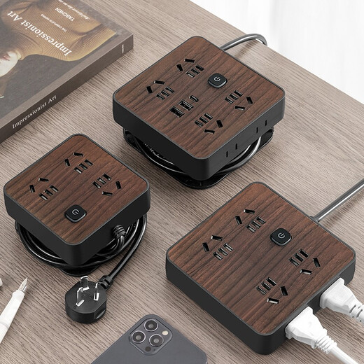 Cable de almacenamiento de grano de madera Gongya enchufe USB USB COLECT Multi-Poroso Tipo-C Tablero de carga con cable College College Board Plug-in Boil de la bobina de la bobina del hogar 854 (4 placa enchufable con USB) 2.8 metros