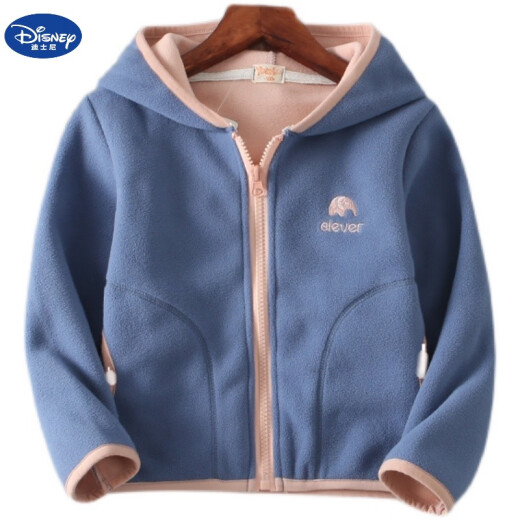 Disney children's polar fleece outer jacket 2023 new children's clothing spring and autumn style boys and girls hooded top baby fleece blue elephant polar jacket 100y (90cm)