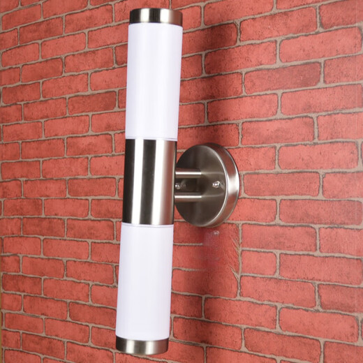 Micro simple stainless steel wall lamp, waterproof and rust-proof outdoor LED wall lamp, garden balcony aisle wall lamp, bedside wall lamp, double head/frosted cover/(2*40 watt) LED white light