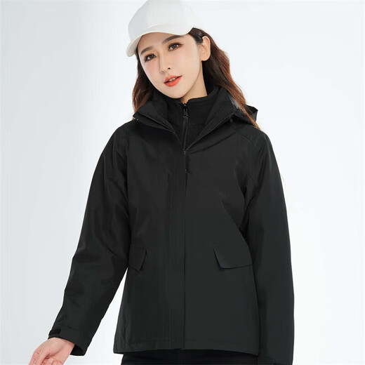 BRELRMON韩版冲锋衣女男防风户外防寒三合一保暖可拆卸滑雪登山服夹克外套 HS12805曜石黑-女 S