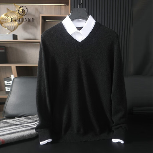 
Pash Men's Cashmere Sweater 100% Cashmere V-neck Basic Inner Layer Casual Knitted Base Sweater TRC1202 Medium Gray 2XL
