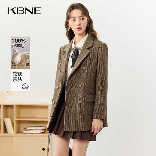KBNE all wool old money style suit jacket for women in autumn and winter new style lazy high-end casual suit for women brown M