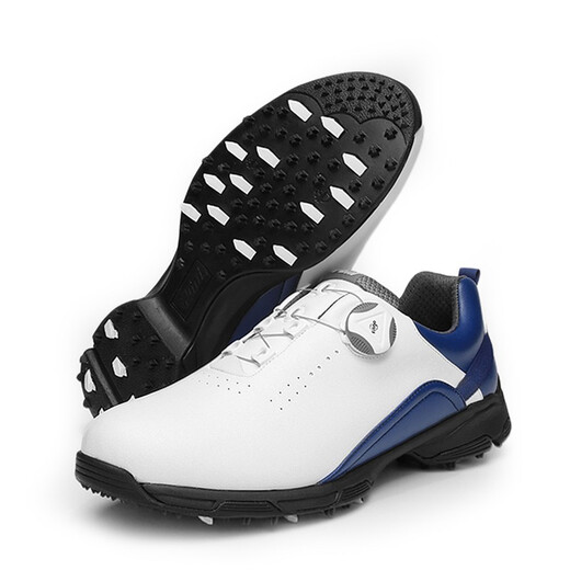 PGM Golf Shoes Men's Waterproof Shoes Anti-Slip Fixing Nails Knob Laces Golf Men's Shoes XZ143-White Blue 42