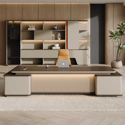 Jiazhi desk boss desk and chair combination simple modern light luxury high-end leadership office chairman president desk Morandi gold copper Yu 2.4 meters boss table