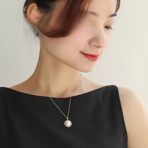 Chishe core language large particle Akoya seawater maple pearl pendant women's neck accessories 18k gold necklace S925 silver gold-plated chain 15-16mm