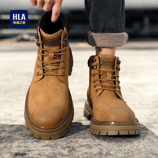 Hailan Home HLA men's boots retro trendy Martin boots men's outdoor versatile work clothes big yellow boots men T121 earth yellow 42