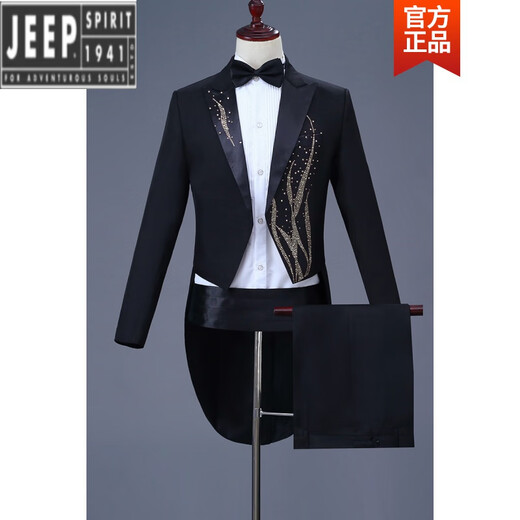 Jeep (JEEP) light luxury new stage host chorus conductor uniform men's slim dress magic suit tuxedo suit men's suit black + white hot diamond 170 (M) height 170 weight about 125