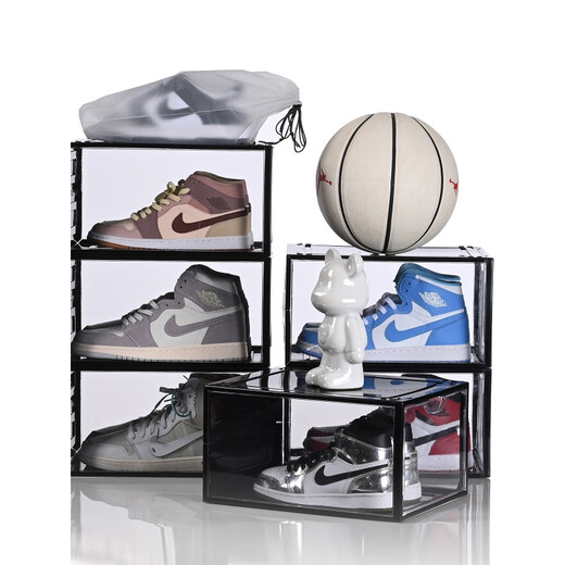 6-sided full hard shoe box storage box AJ sneakers anti-oxidation shoe cabinet transparent shoe plastic acrylic hat box shoe wall side opening white 10 pieces (about size 46 high-top sneakers) 33x27x21cm