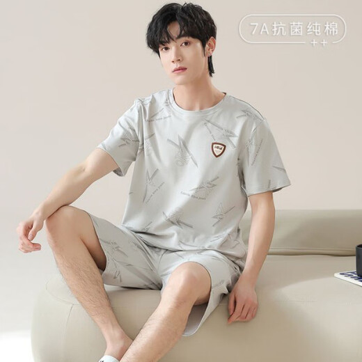 柔纺（Roufang）7A抗菌睡衣男款男士夏天纯棉短袖短裤休闲新款青少年家居服套装 NSN13803 L
