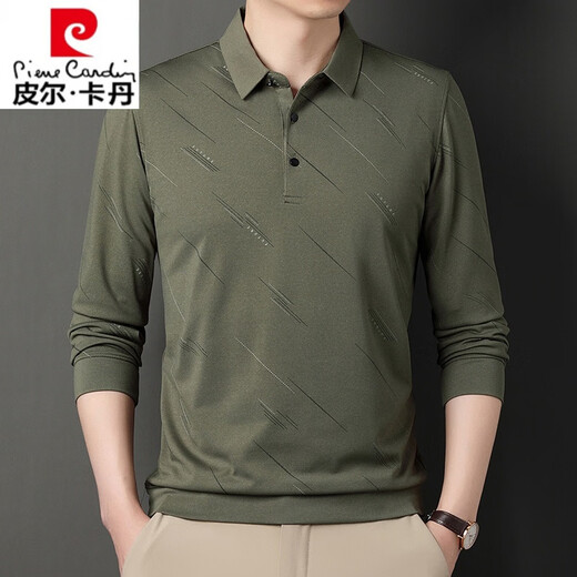 皮尔卡丹（pierre cardin）高档春秋季纯棉男士t恤长袖2023新款中年休闲男装薄款爸爸体恤衫 826藏青 L 170建议120-140斤