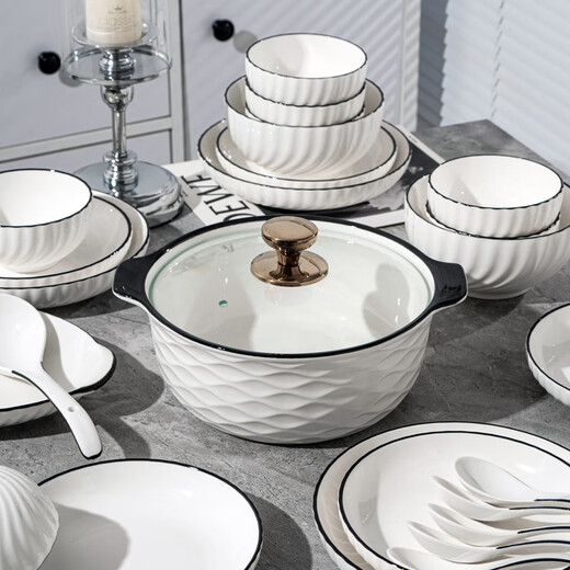 KANGQIN underglaze color high-temperature fired bowl and plate set simple bowl and plate combination housewarming tableware 40 pieces 6-person meal upgrade gift box