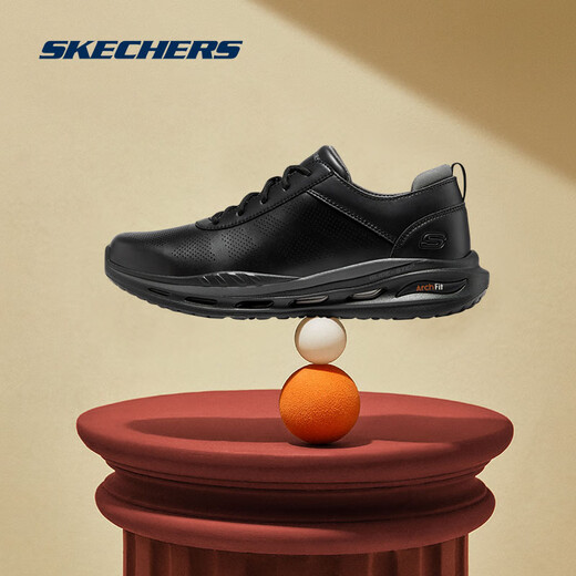 Skechers Sports Sports Leather Shoes Soft Sole Arch Support Sneakers Lace-Up Gentleman Negocios de negocios Blk Black 43