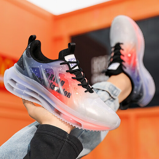 EXUELING men's shoes autumn breathable cushion shock-absorbing large size men's shoes sports shoes youth trendy running shoes heightening autumn shoes men TK757 gray orange 42 (260mm)