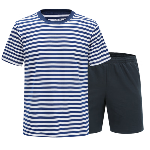 Jihuatongrui physische Fitnesstraining kurzärmelige Seelenhemd-Hemd-Hemdkörper Fitness kurzärmeliger Anzug Ozean blau und weiß gestreiftes rundes Nacken Training Tarn Uniform Uniform Seelenhemd Anzug 165-17084-88