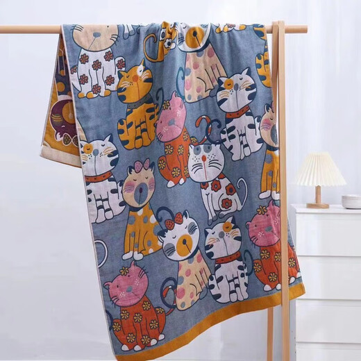 80*160 cm gauze bath towel, pure cotton, thickened and enlarged, beach sports wrap, travel nap blanket, kitten 80*160