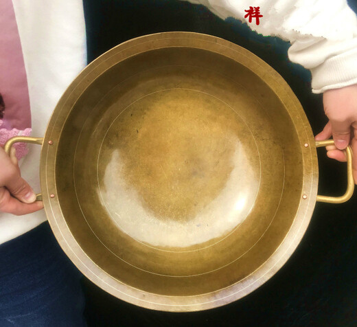 ULKNN copper pot household brass old-fashioned handmade cooking pot hotel donkey-hide gelatin pot thickened double-eared medicine pot copper hot pot Chongqing (diameter 33 cm) 2.2 Jin Jin equals 0.5 kg open flame use