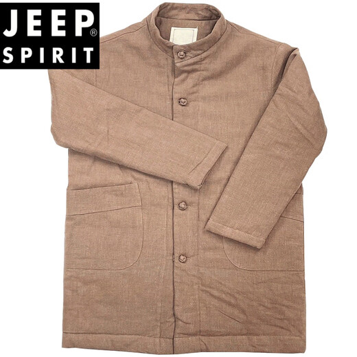 JEEP SPIRIT Winter Chinese Style Mid-Length Hanfu Men's Loose Cotton Clothes Linen Tang Suit Retro Style Cotton Clothes Thickened Cotton Jacket Brown Color 3XL