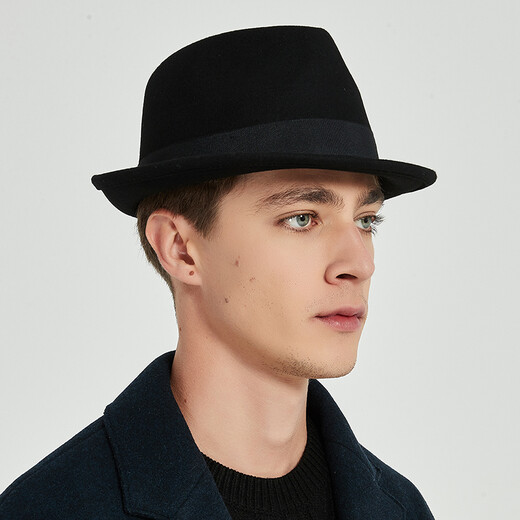 7PM Top Hat Men's British Jazz Hat Woolen Gentleman Hat Winter Thickened Men's Top Hat Middle-aged and Old Dad Hat Black One Size (56-58cm) Adjustable