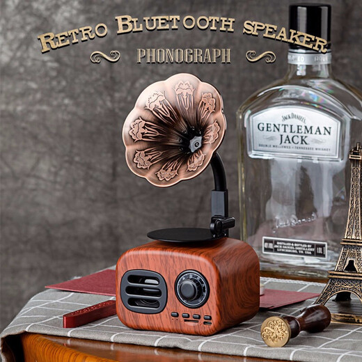 Starry Sky Deer New Creative Retro 3D Wireless Bluetooth Speaker Gramophone Mini Card USB Drive Portable FM Radio Computer Original Wooden Audio Mobile Speaker Bass Gift Brand New Walnut [can be plugged in USB Drive/connected to computer]