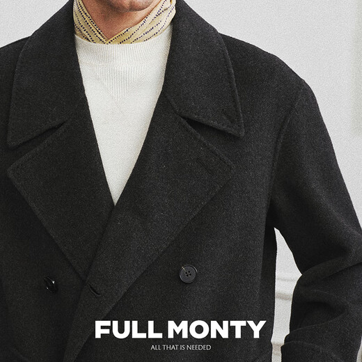Full Monty [Trench Double-face Whisk] Cabinement en laine Business pour hommes et veste décontractée en laine à double poitrine mi-longueur gris foncé 50004 44
