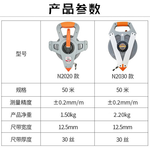 Lion Steel Tape Waterproof Nylon Coated 30m 50m Engineering Surveying Secondary Precision Triple Speed Steel Tape N2020 50m Steel Tape N2020 (ABS Scale Frame)
