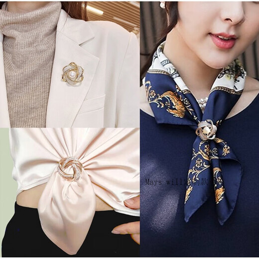 Mays Will silk scarf button brooch multi-purpose exquisite women's shawl corsage pin corner knotted button hem B style gold