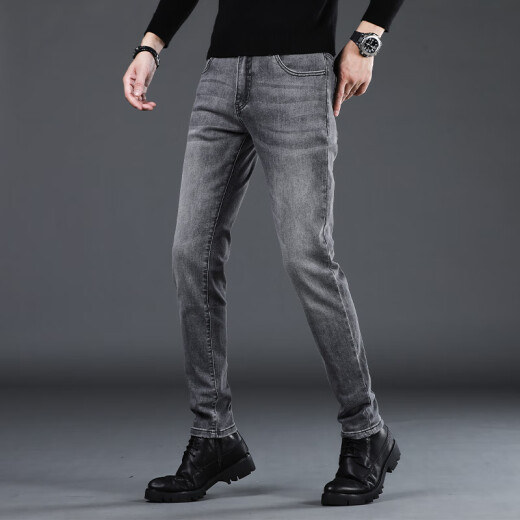 JEEP SPIRIT牛仔裤男士春秋新款韩版潮流修身小脚弹力黑色长裤子男 1049灰色 28