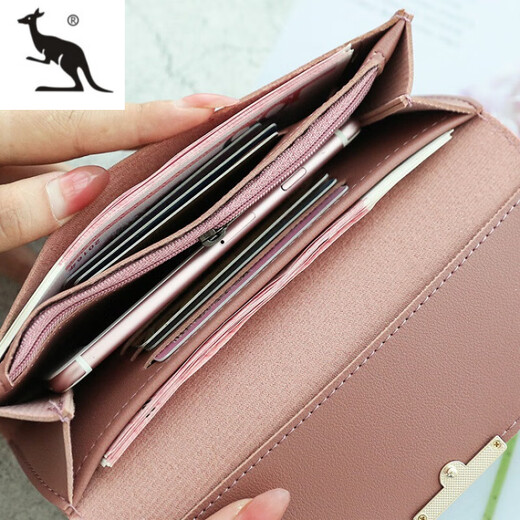 Cool Kangaroo 2025 NUEVA billetera japonesa y coreana Long embrague para mujeres Gran capacidad Posición múltiple Color sólido simple Versión de materia de materia de materia de polvo profunda y de moda