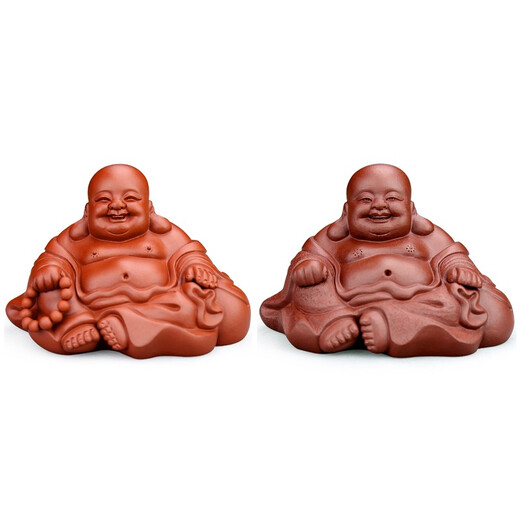 Yixing purple clay tea pet sculpture by famous pottery artist Fingertips Maitreya Buddha in a cloth bag Fully handmade tea play with little monks that can be raised and change color boutique Maitreya Buddha always smiles