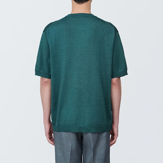 无印良品（MUJI） 男式 防紫外线麻混圆领短袖毛衣男款针织衫 硬核防晒AA0QGA4S 深绿色 XL 180/104A