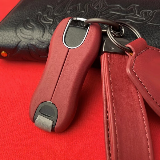 波尔多红真皮保时捷钥匙壳卡宴macan911帕拉梅拉718/taycan车匙盖 B款波尔多红【ABS材质】套装