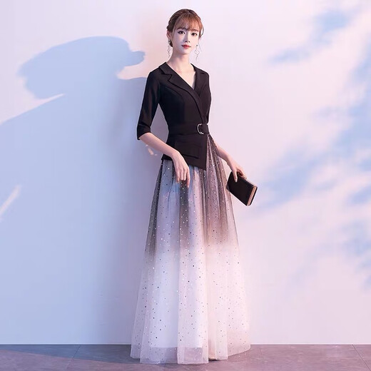 
Noliti's temperament banquet evening dress long 2025 new style can be worn on the host's annual meeting performance dreamy starry sky skirt for women black long 3XL