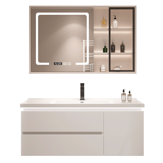Renjuyi customized smart bathroom cabinet ceramic integrated basin 65/75CM85/95cm 105/115cm washbasin 105CM smart storage mirror cabinet default white wood grain