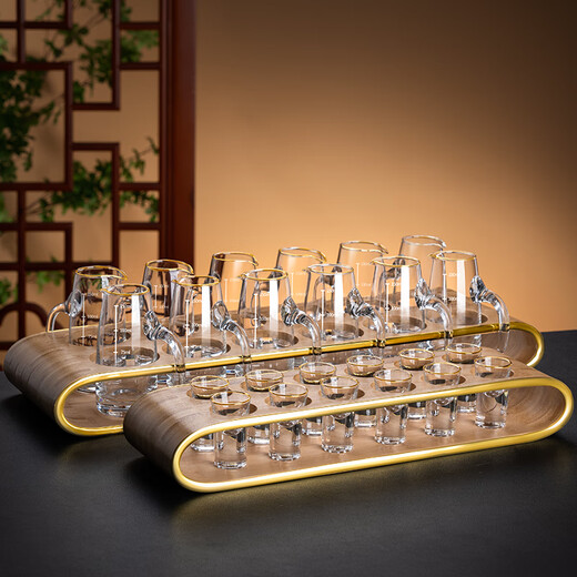 Flower Language Four Seasons White Wine Glass Set Light Luxury High-end Home Wine Divider Storage Rack Crystal Glass Small Wine Glass One-Shot Cup Wine Set 6 Pots and 6 Cups Edge-sealed Rack 100ml Pot + Bullet Cup
