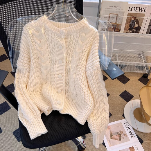 AEMAPE winter lazy style thickened twist sweater women's autumn and winter petite coat new Korean style long-sleeved sweater top white one size fits all recommended 80-130Jin [Jin equals 0.5 kg]
